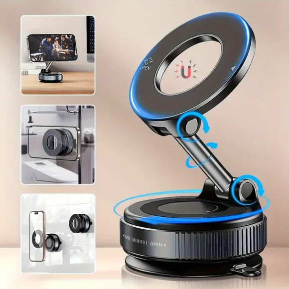 360° Rotating Magnetic Phone Holder with Adjustable Arm – Foldable, Retractable, and Secure Metal Bearing Design for Car, Desktop, and Glass Screens