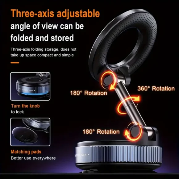 360° Rotating Magnetic Phone Holder with Adjustable Arm – Foldable, Retractable, and Secure Metal Bearing Design for Car, Desktop, and Glass Screens - Image 6