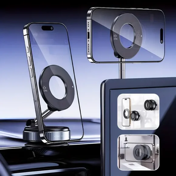 360° Rotating Magnetic Phone Holder with Adjustable Arm – Foldable, Retractable, and Secure Metal Bearing Design for Car, Desktop, and Glass Screens - Image 4