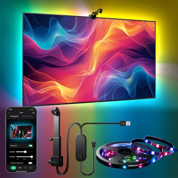 TV LED Backlight for 139.7-165.1 cm Screens, 3.96meter-5.0meter LED Strip Lights Sync to Screen & Music, RGB Built in Chip Strip Lights Color Changing, Smart App Control - Image 3