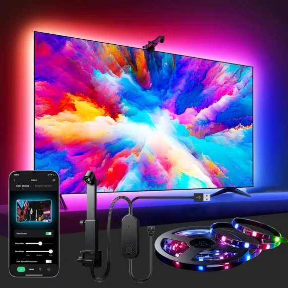 TV LED Backlight for 139.7-165.1 cm Screens, 3.96meter-5.0meter LED Strip Lights Sync to Screen & Music, RGB Built in Chip Strip Lights Color Changing, Smart App Control - Image 4