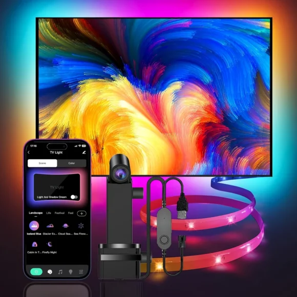 TV LED Backlight for 139.7-165.1 cm Screens, 3.96meter-5.0meter LED Strip Lights Sync to Screen & Music, RGB Built in Chip Strip Lights Color Changing, Smart App Control - Image 7